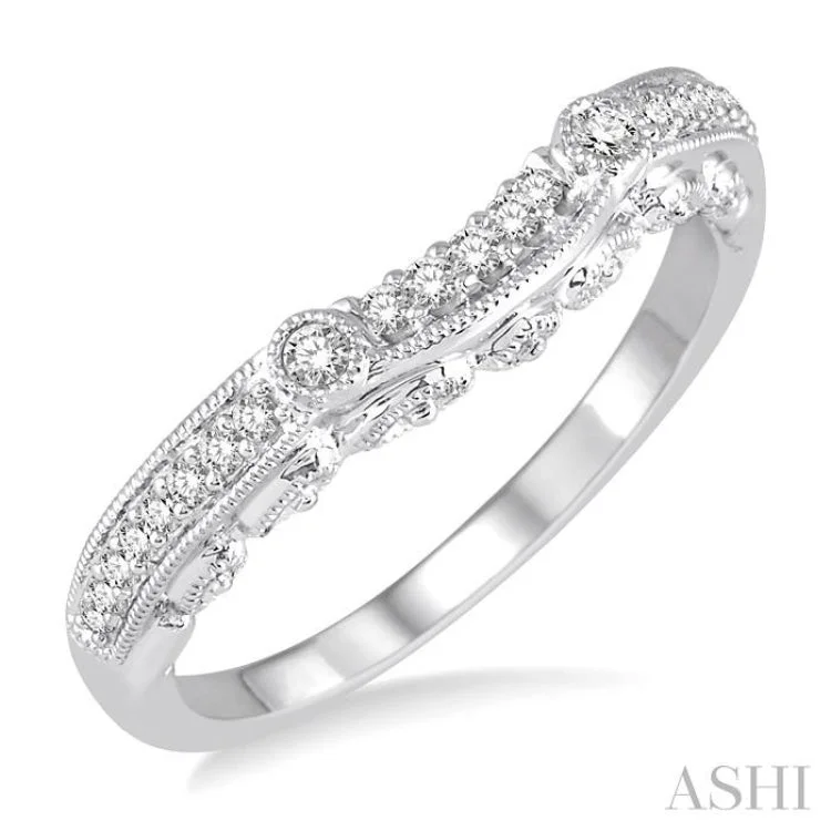 Women’s engraved engagement rings-1/6 Ctw Round Diamond Wedding Band in 14K White Gold