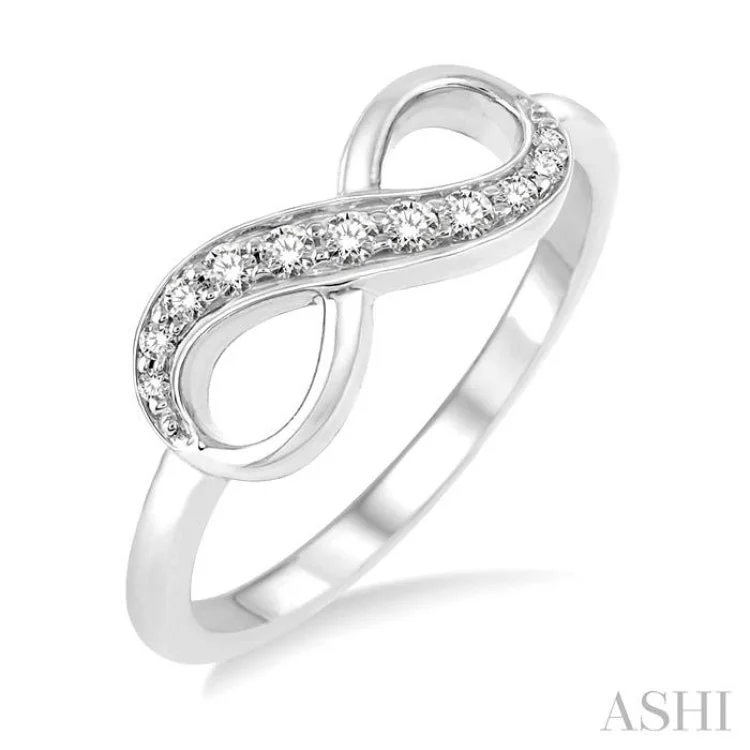 Women’s engraved engagement rings-1/6 Ctw Round Cut Diamond Infinity Ring in 10K White Gold