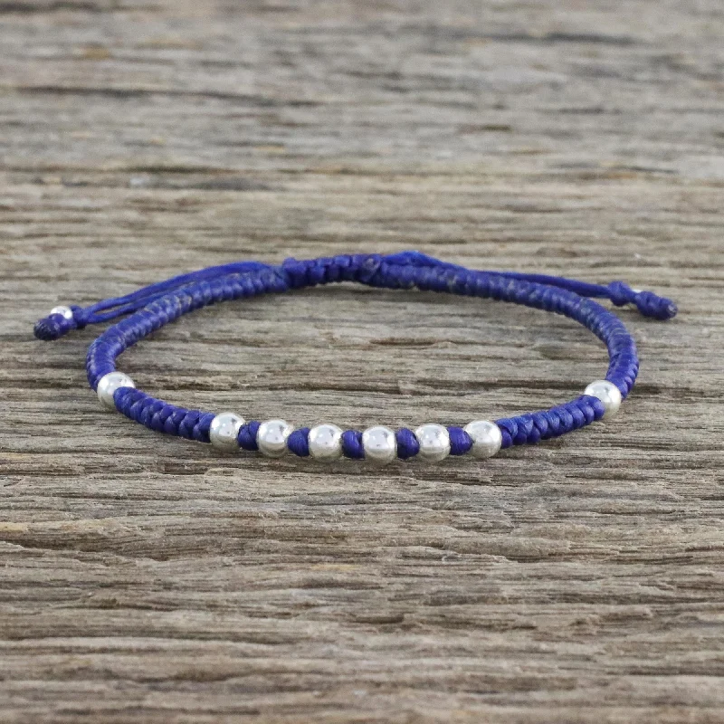 Women’s diamond bangles-Hill Tribe Ultramarine Ultramarine Cord Bracelet with 950 Silver Beads