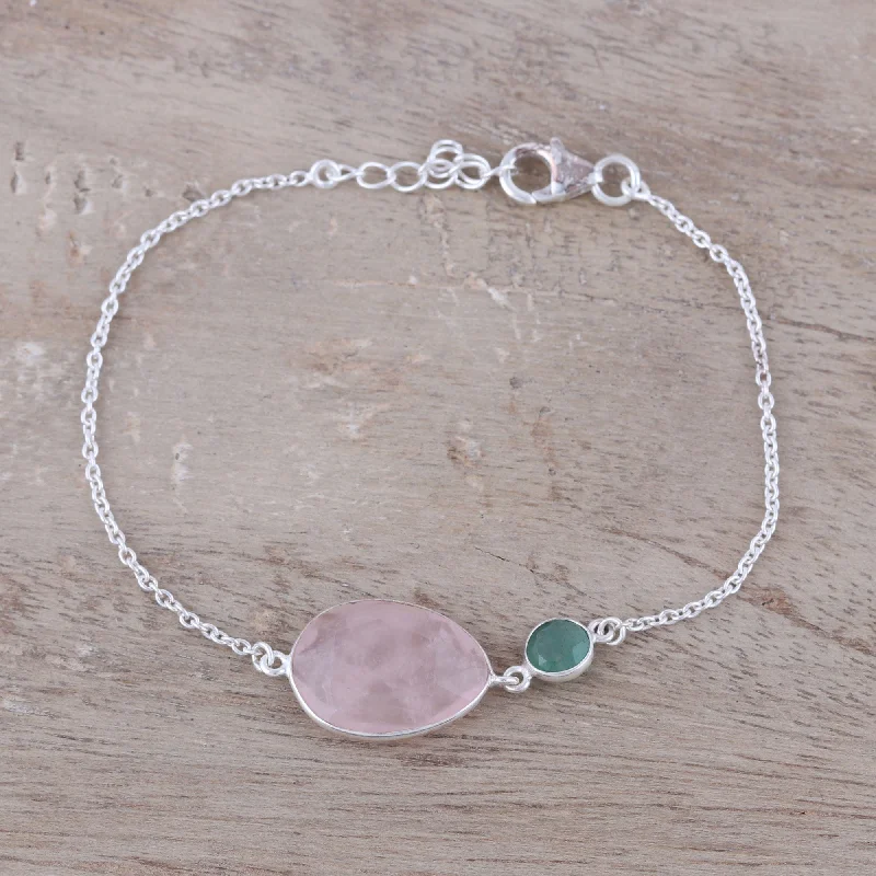 Women’s handmade bangle bracelets-Crystal Shimmer Sterling Silver Rose Quartz and Aventurine Pendant Bracelet