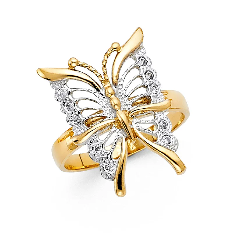 Women’s oval rings-14K Solid Gold CZ Fancy Butterfly Ring