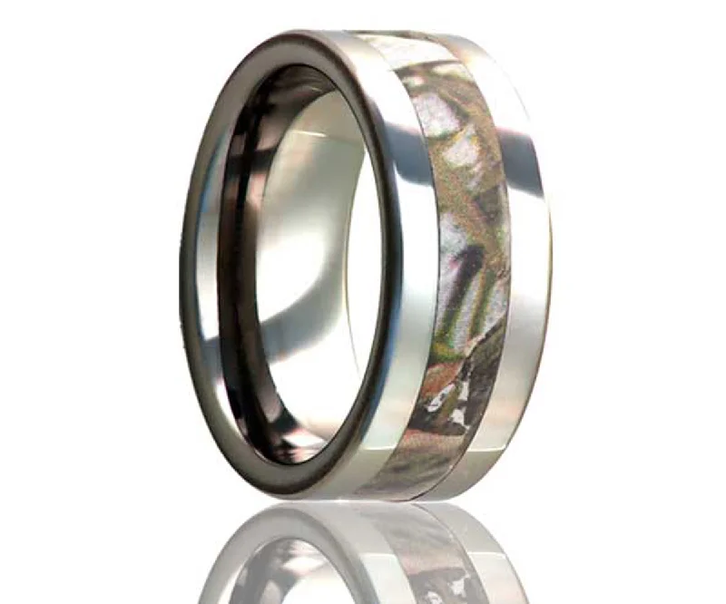 Women’s sapphire rings-Flat Edge Desert Camo Titanium Ring