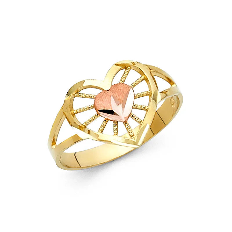 Women’s chunky gemstone rings-14K Solid Gold Fancy Heart Ring