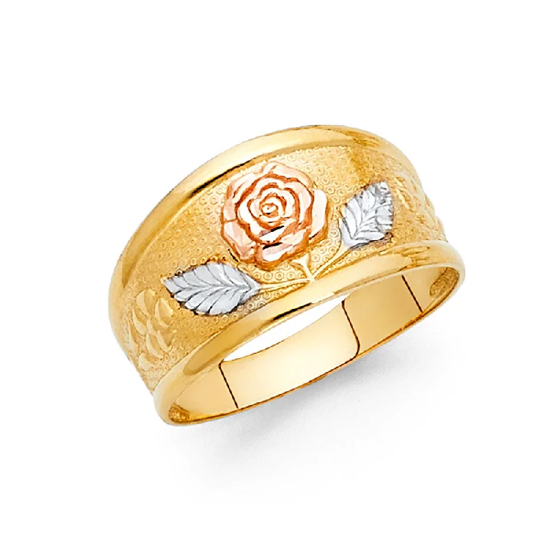 Women’s engagement rings with sapphires-14K Solid Gold Rose Flower and Leaf Ring