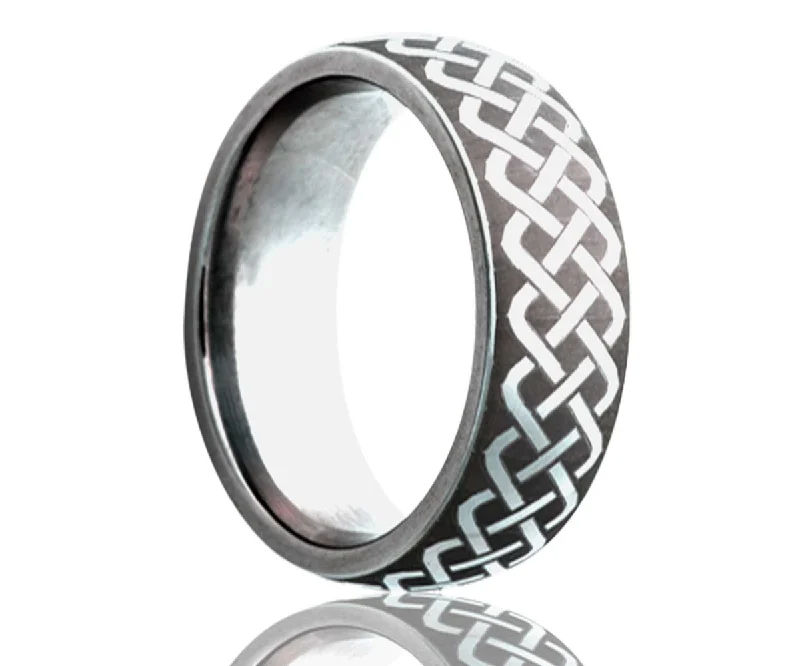 Women’s aquamarine rings-Men's Dome Tungsten Laser Pattern Ring