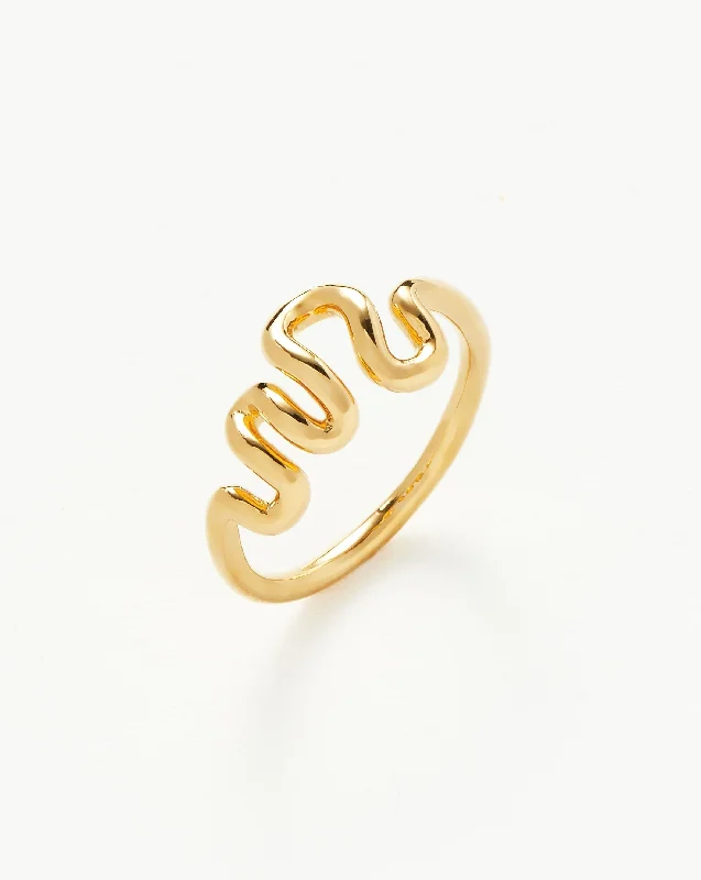 Women’s boho rings-Squiggle Wavy Stacking Ring | 18ct Gold Vermeil