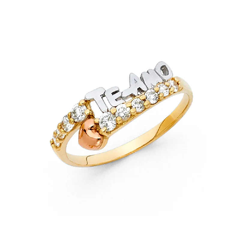 Women’s birthstone rings for mothers-14K Solid Gold CZ Te Amo Heart Ring