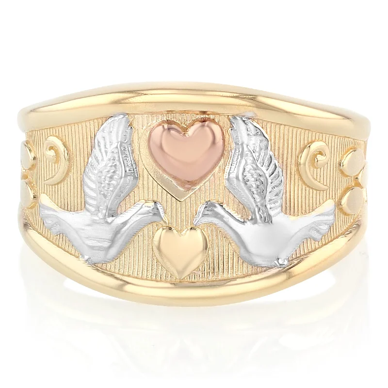 Women’s diamond eternity rings-14K Solid Gold Fancy Dove and Heart Ring