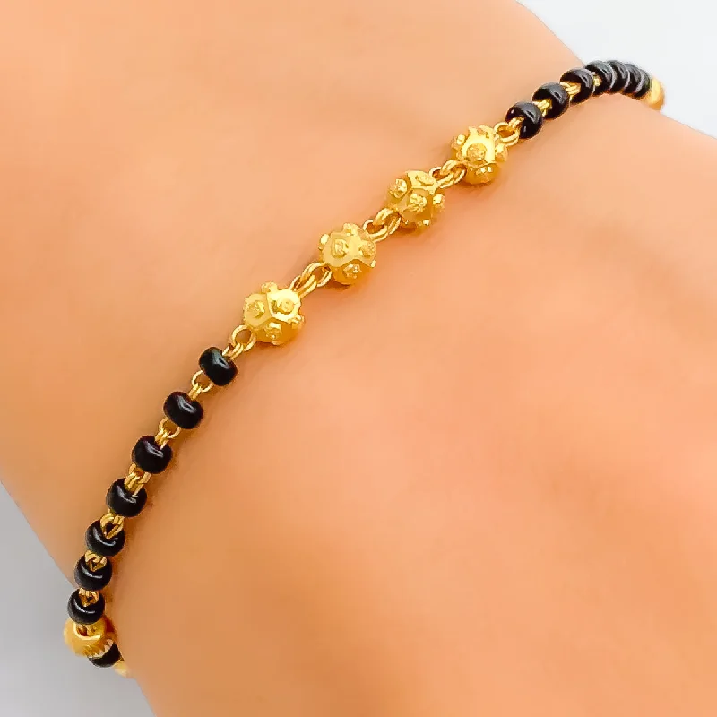 Women’s adjustable bracelets-Modest Everyday 22k Gold Black Bead Bracelet