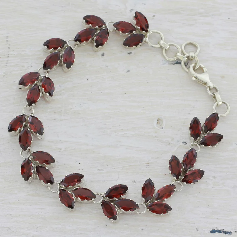 Women’s sparkling bracelets-Autumn Air Garnet and Sterling Silver Tennis Bracelet from India