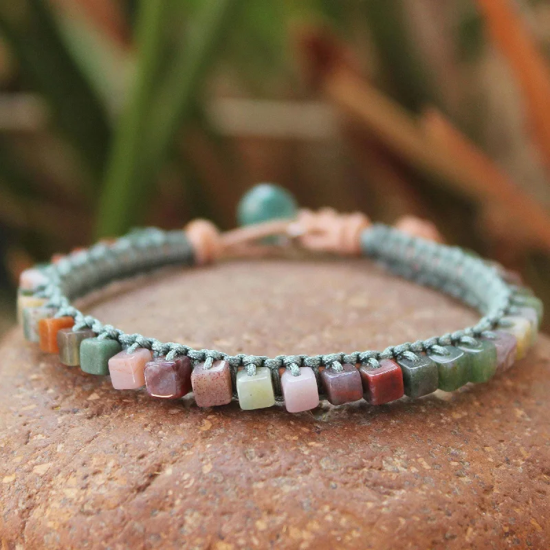 Women’s flower bracelets-Cubic Pastels Jasper and Leather Beaded Bracelet