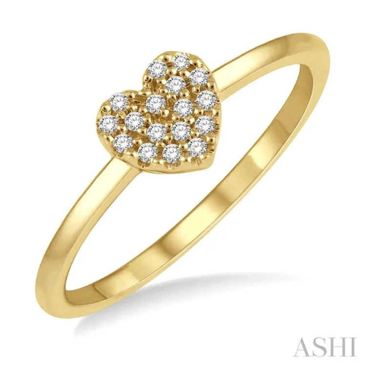 Women’s simple engagement rings-1/10 Ctw Heart Charm Round Cut Diamond Petite Fashion Ring in 10K Yellow Gold