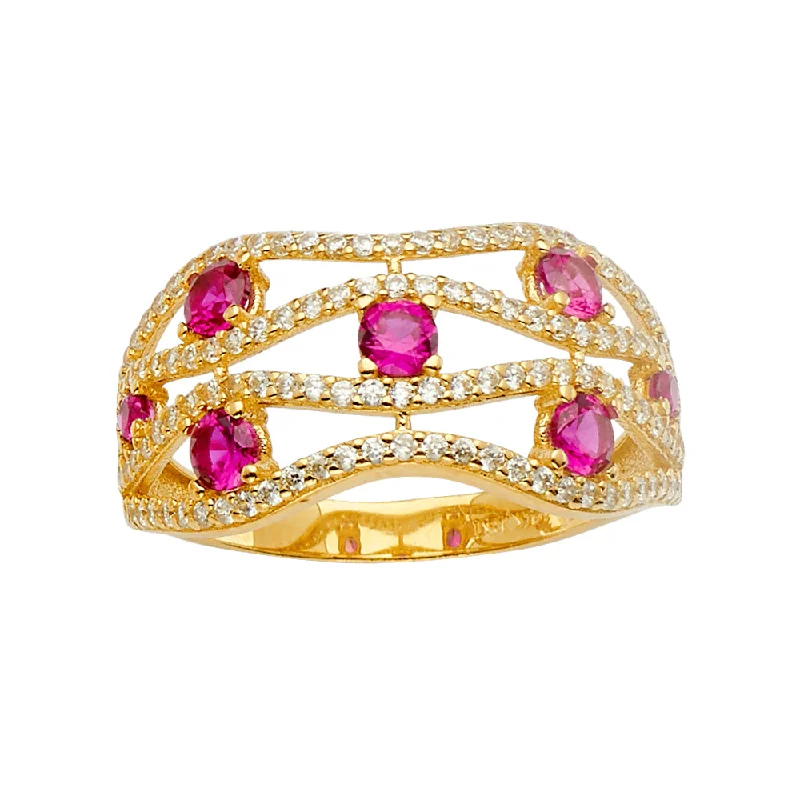 Women’s cocktail rings-14K Solid Gold Multi Line Channel Set Birthstone CZ Ring