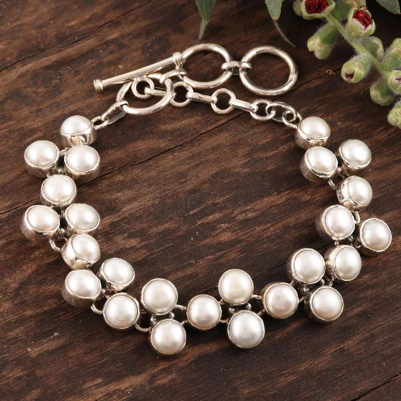 Women’s romantic bracelets-Many Moons Handmade Bridal Jewelry Sterling Silver and Pearl Bracelet