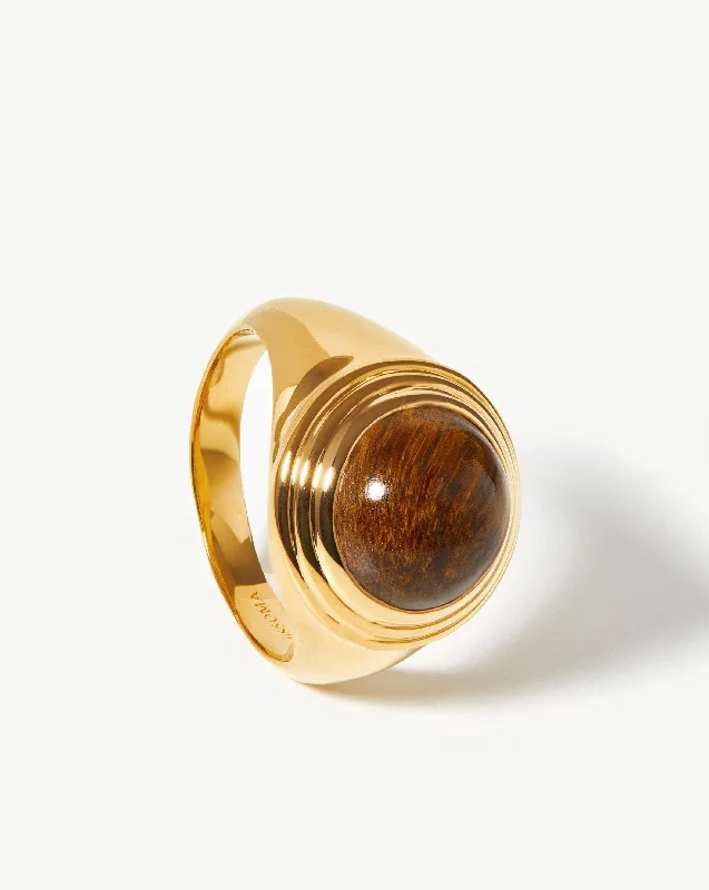 Women’s engagement rings with halos-Sphere Ridge Ring | 18ct Gold Plated/Tigers Eye