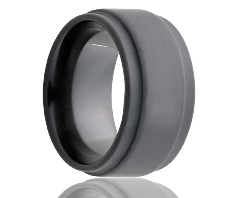 Women’s vintage rings-Black Sand Blasted Step Edge Ceramic Ring