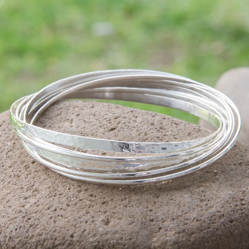 Women’s gemstone bangles-Rippled Water Taxco Sterling Silver Bangle Bracelet