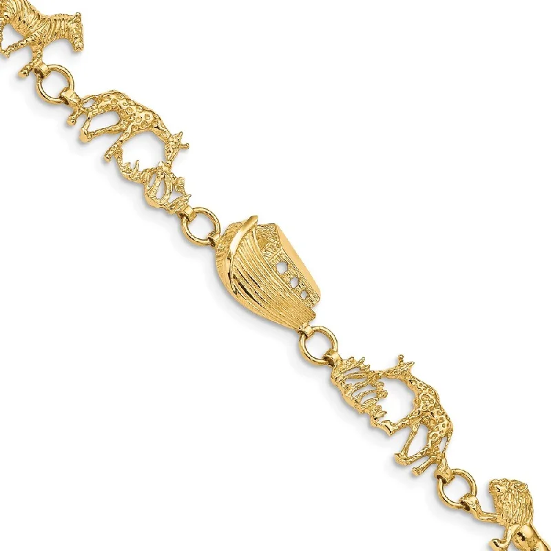 Women’s beaded bracelets-14k Yellow Gold 9.5mm Polished and Textured Noah's Ark Bracelet, 7"