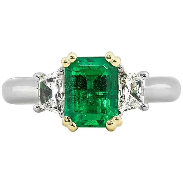 Women’s engagement rings with rose-cut diamonds-Gems of Distinction Collection's Platinum & 18k Yellow Gold 1.31ct Emerald & .40ctw Diamond Ring