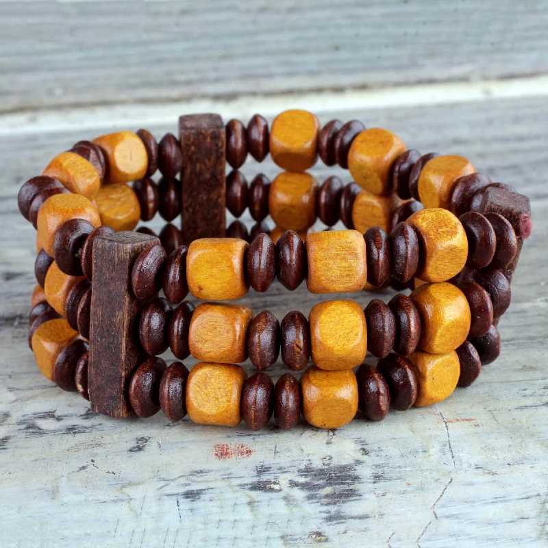 Women’s diamond bracelets-Forest Beauty Beaded Natural Sese Wood Multi-Layered Stretch Bracelet