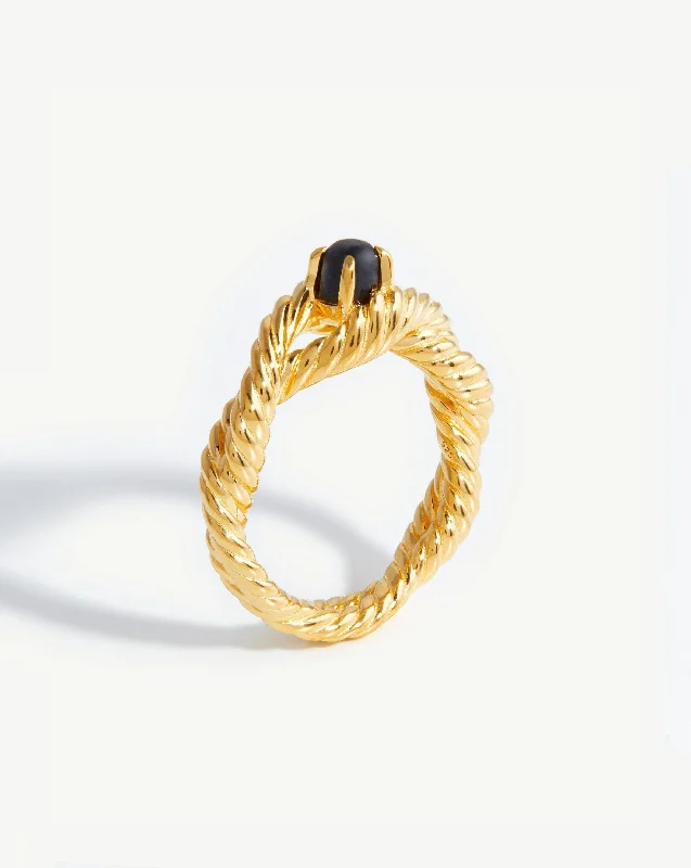 Women’s engagement rings with sapphires-Marina Double Rope Gemstone Ring | 18ct Gold Vermeil/Black Onyx