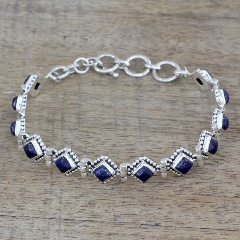 Women’s engraved charm bracelets-Lapis Lazuli & Sterling Silver Tennis Bracelet