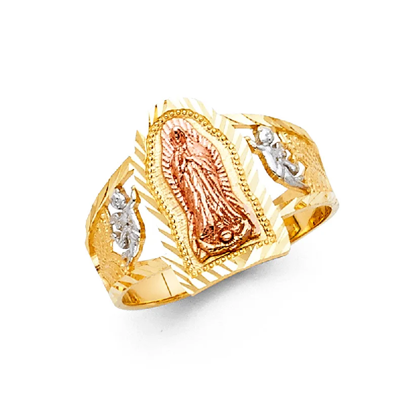 Women’s diamond rings-14K Solid Gold Guadalupe & Angels Religious Ring