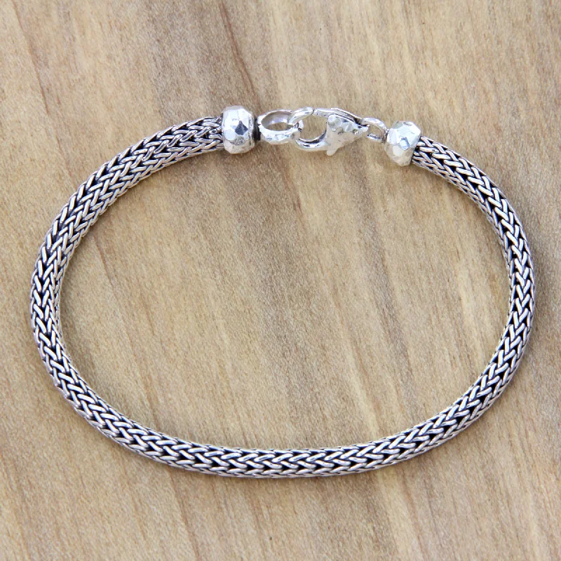 Women’s glittering bracelets-Naga Champion Sterling Silver Chain Bracelet Fair Trade Bali Jewelry