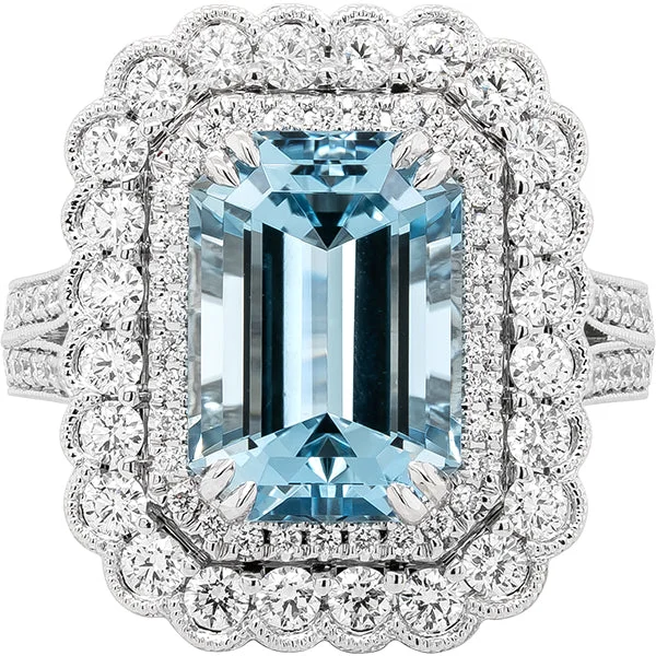 Women’s minimalistic engagement rings-Gems of Distinction Collection's 14k White Gold 5.03ct Aquamarine & 1.23ctw Diamond Ring