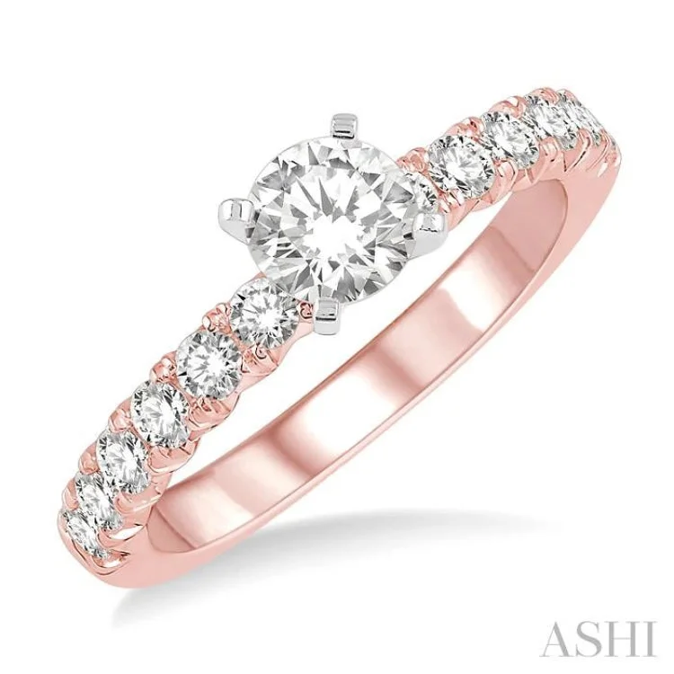 Women’s alternative diamond engagement rings-1/2 Ctw Round Cut Diamond Semi-Mount Engagement Ring in 14K Rose And White Gold