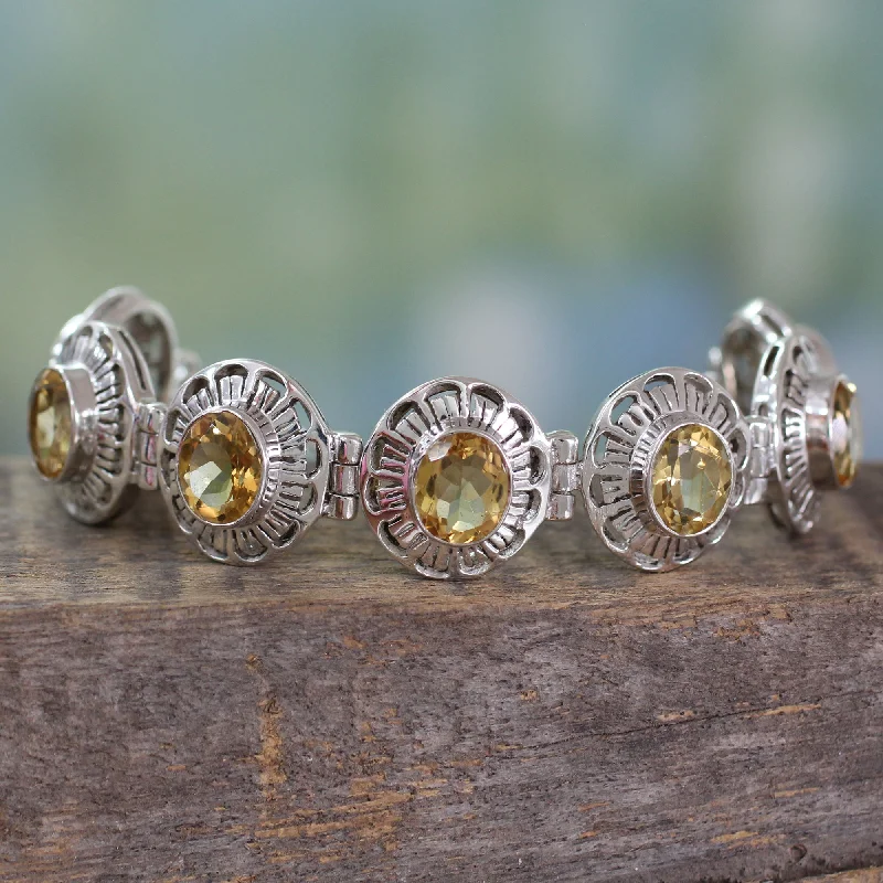 Women’s sparkling bangles-Lemon Blossom Handmade Citrine and Silver Bracelet Indian Jewelry