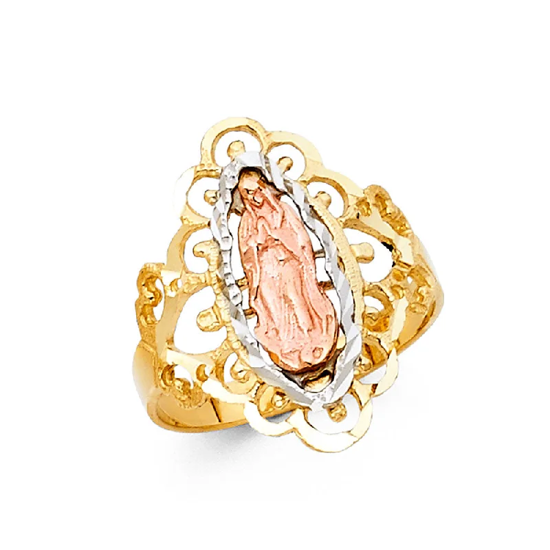 Women’s rose gold rings-14K Solid Gold Guadalupe Religious Ring