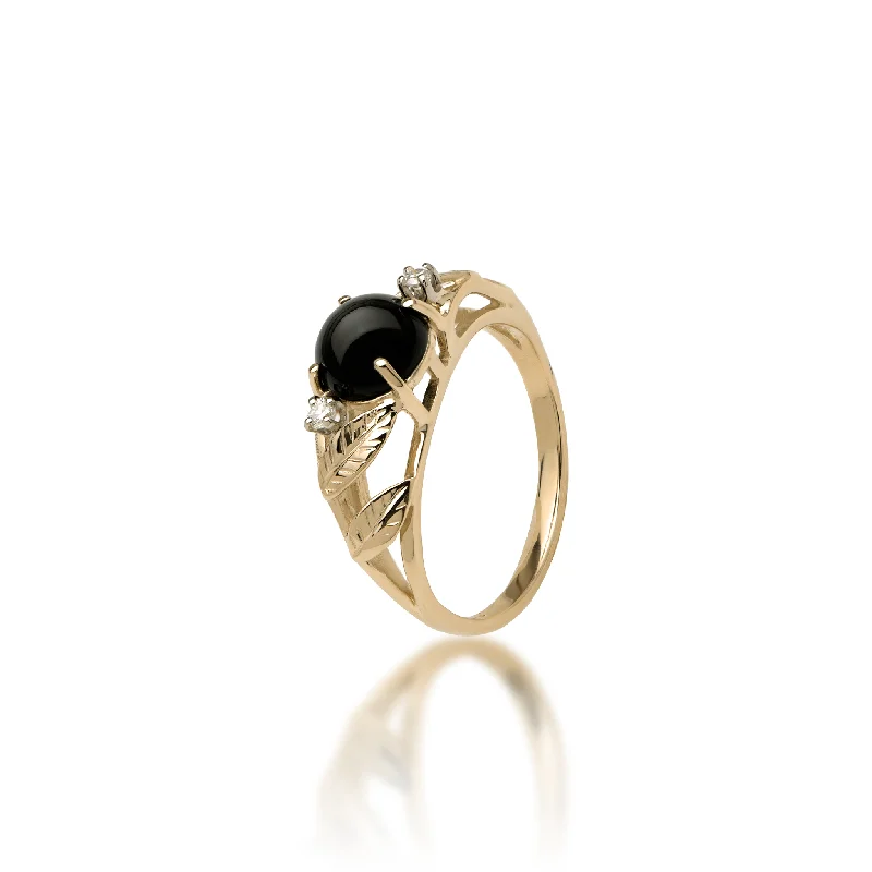 Women’s halo engagement rings-Maile Black Coral Ring in Gold with Diamonds - 7mm