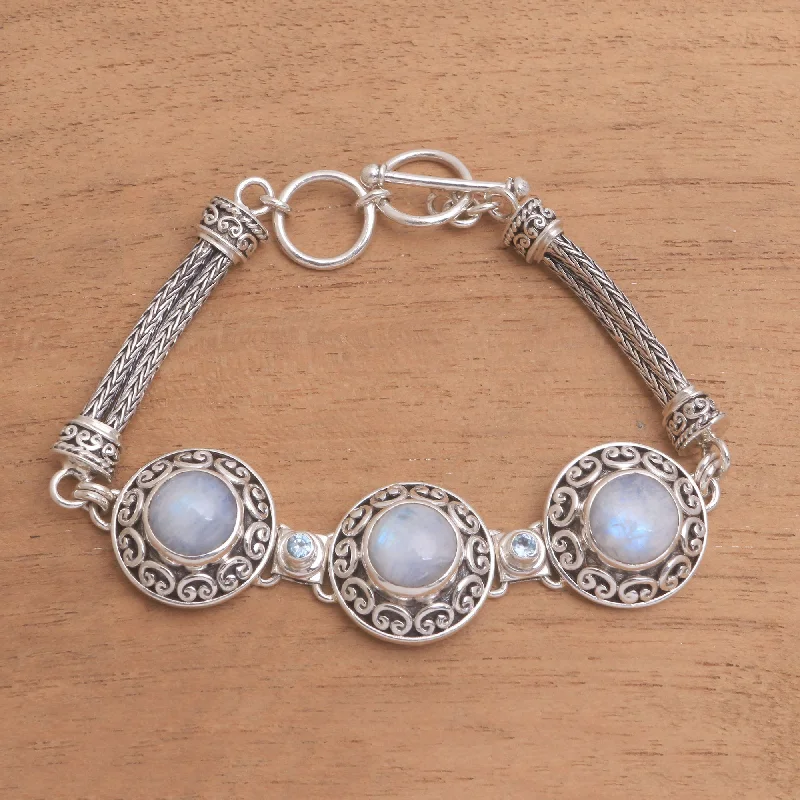 Women’s leather bracelets-Temple Roof Rainbow Moonstone and Blue Topaz Pendant Bracelet