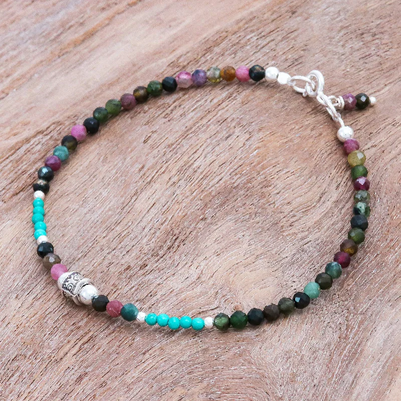 Women’s romantic bracelets-Nexus in Pink Hand Threaded Tourmaline and Sterling Silver Beaded Bracelet