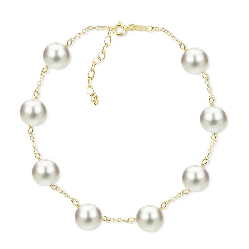 Women’s statement bracelets-DaVonna 18k Yellow Gold Plated Silver 8-8.5 mm Freshwater Cultured Tin Cup Pearl Bracelet 7.5 inch + 1 inch Extension.