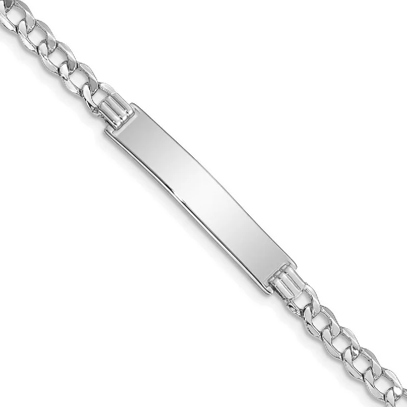 Women’s personalized bracelets-Curata 5.2mm 14k White Gold Engravable Polished ID With Semi solid Miami Curb Bracelet