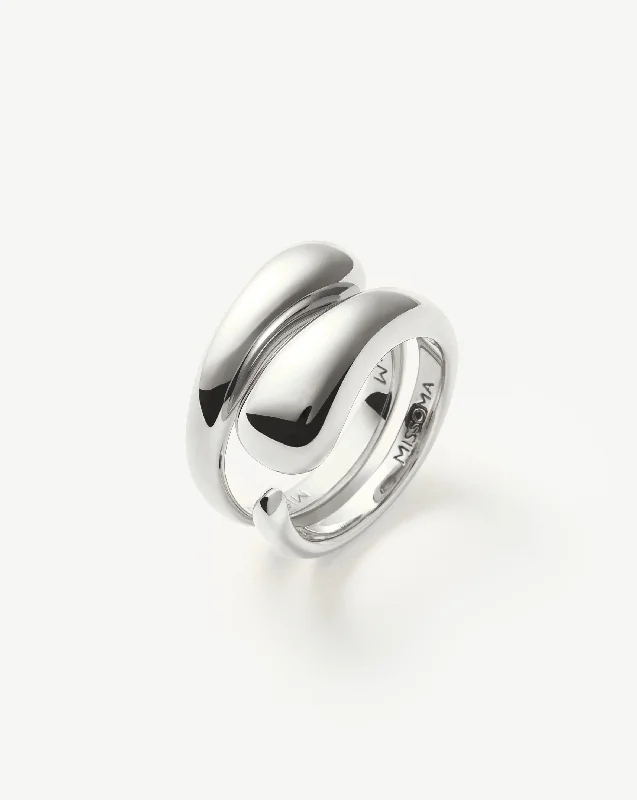 Women’s chunky rings-Molten Double Stacking Ring Set | Silver Plated