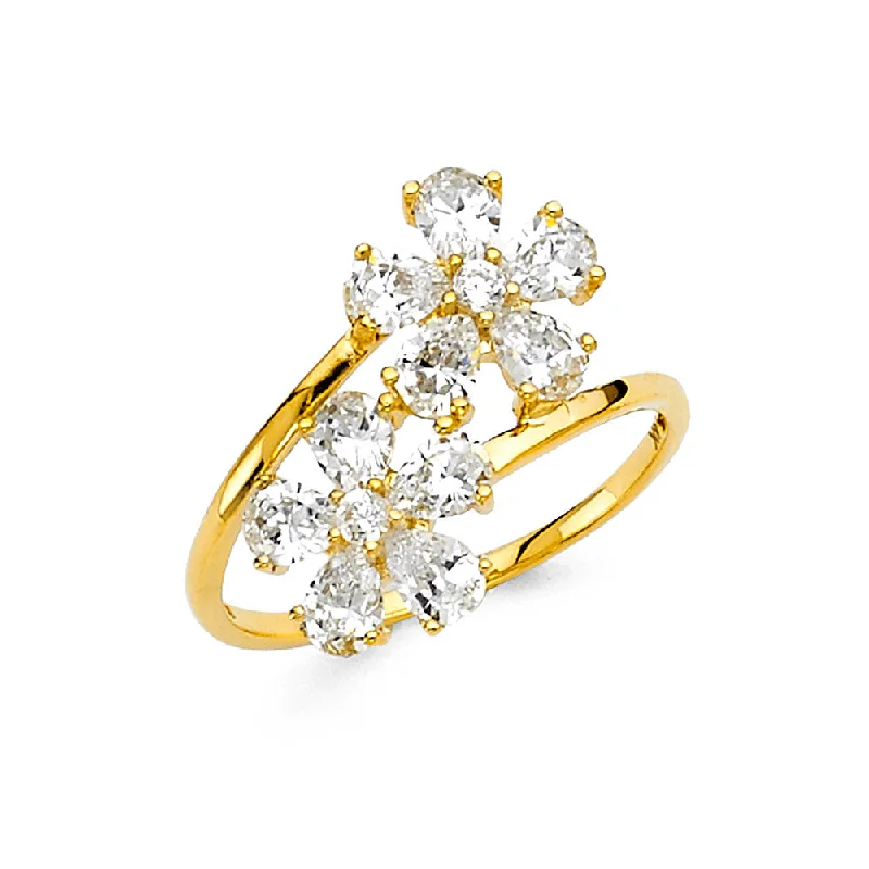 Women’s gold engagement rings-14K Solid Gold CZ Star Flower Fancy Ring