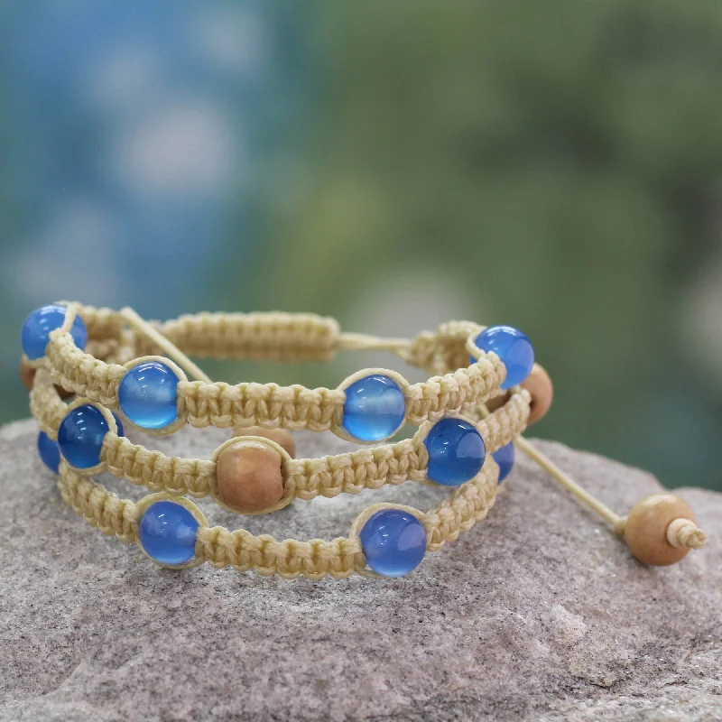 Women’s diamond bracelets-Peaceful Mind Fair Trade Macrame Chalcedony Beaded Bracelet