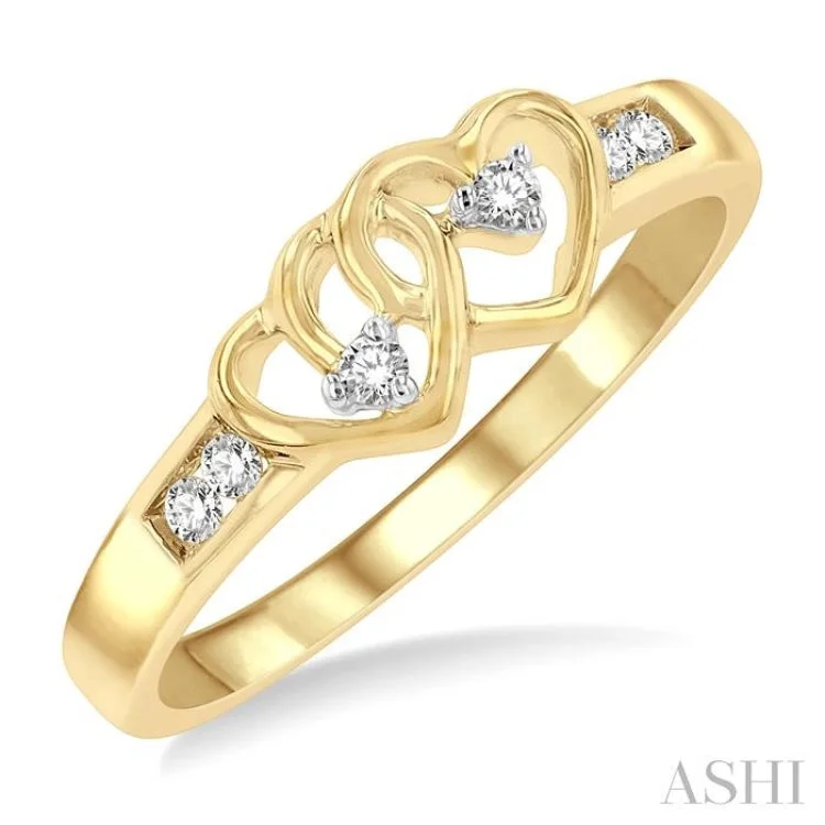 Women’s two-tone engagement rings-1/10 Ctw Twin Hearts Diamond Ring in 10K Yellow Gold