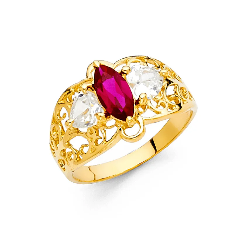 Women’s personalized rings-14K Solid Gold Marquise Cut CZ Birthstone Ring