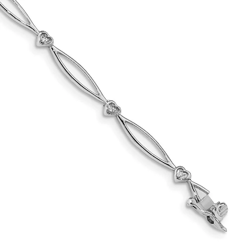 Women’s rose gold bracelets-Curata 14k White Gold Diamond 7.25inch Love Heart and Oval Link Bracelet