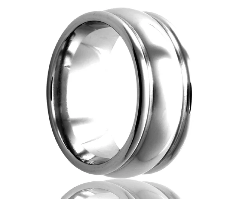 Women’s white diamond rings-Cobalt Double Deep Groove Ring