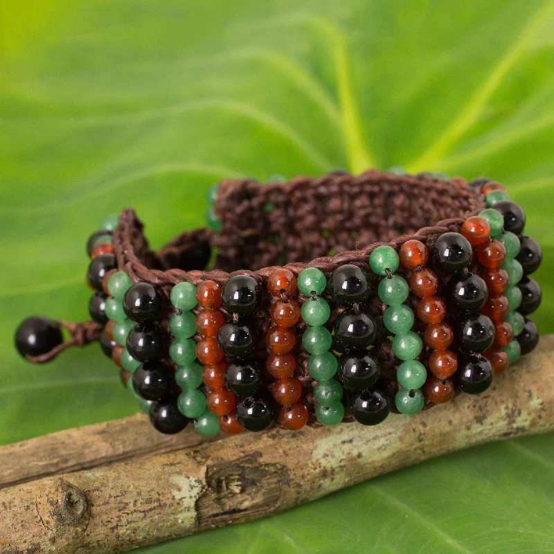 Women’s sparkling bracelets-Ethnic Parallels Carnelian and Quartz Handmade Boho Wristband Bracelet