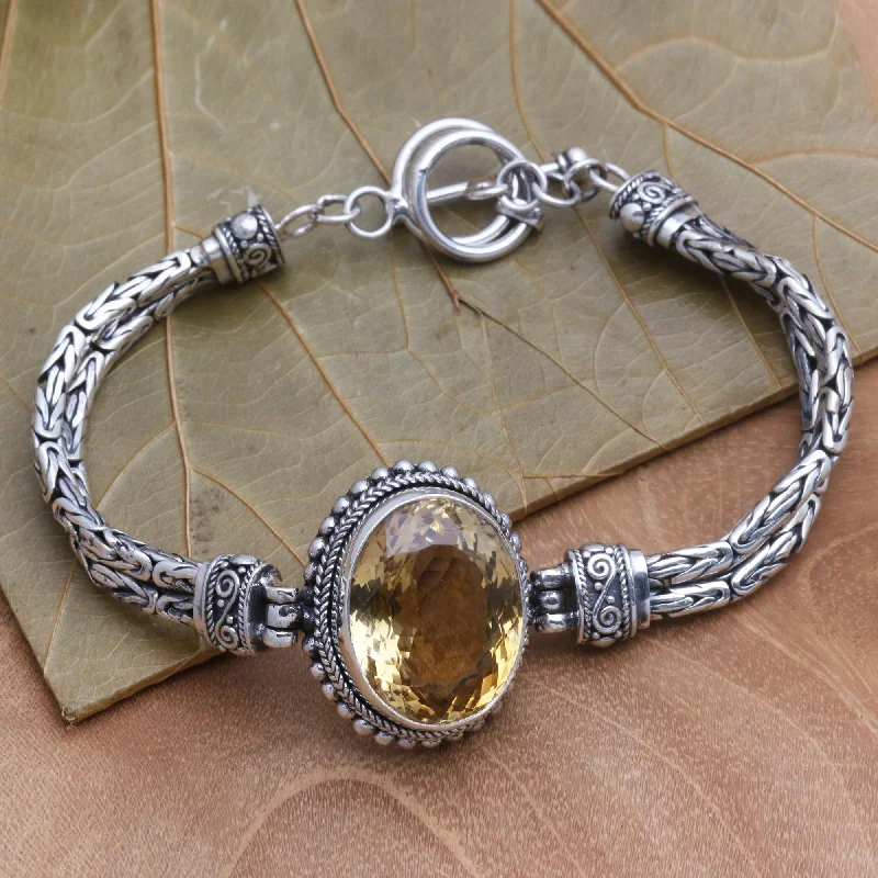 Women’s stackable bangles-Endless Facets Brilliant Citrine Pendant Bracelet Handmade in Bali