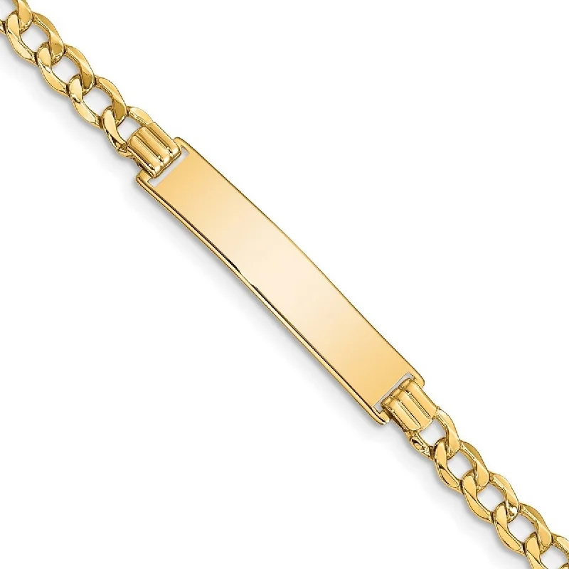 Women’s colorful bracelets-Curata 6.63mm 10k Yellow Gold Engravable Semi solid Curb Link ID Bracelet