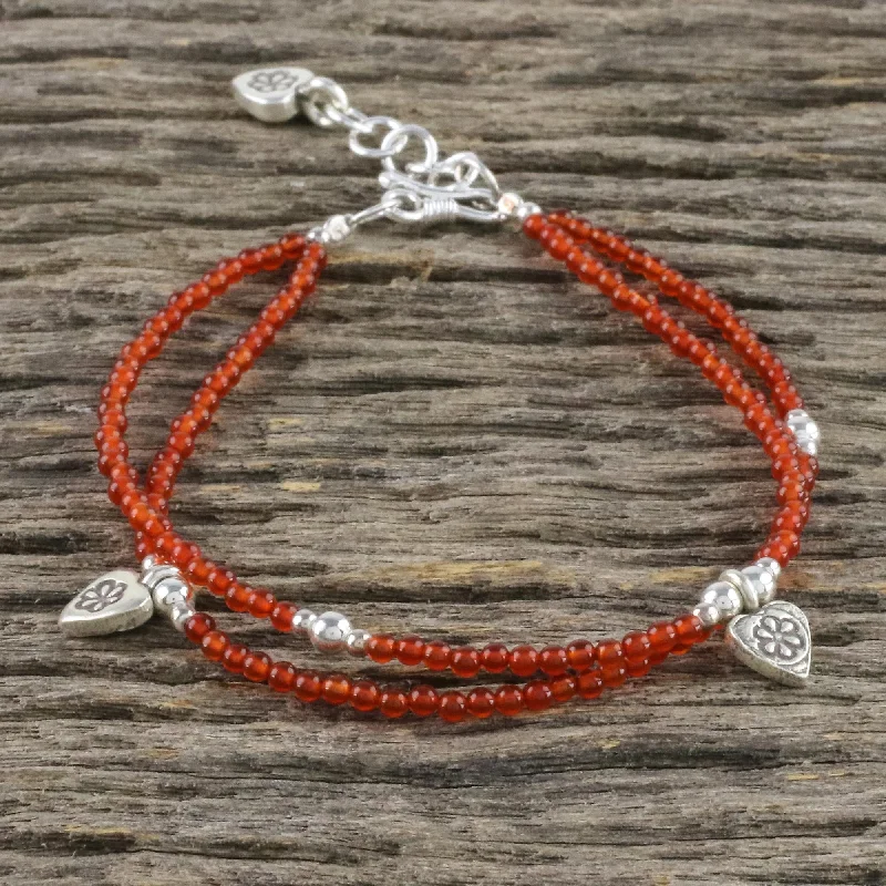 Women’s zodiac bracelets-Karen Tangerine Chalcedony Beaded Charm Bracelet from Thailand