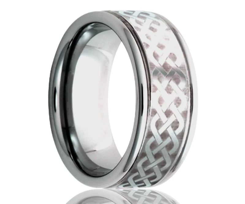 Women’s stackable rings-Men's Deep Groove Tungsten Ring With Laser Pattern