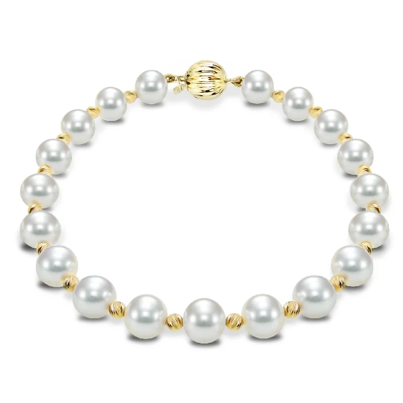 Women’s chunky bracelets-DaVonna 14k Yellow Gold Cultured Pearl and Beads Bracelet (7-8 mm)